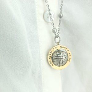 Womens You Mean The World To Me Inspirational Stamped Globe Pendant Necklace